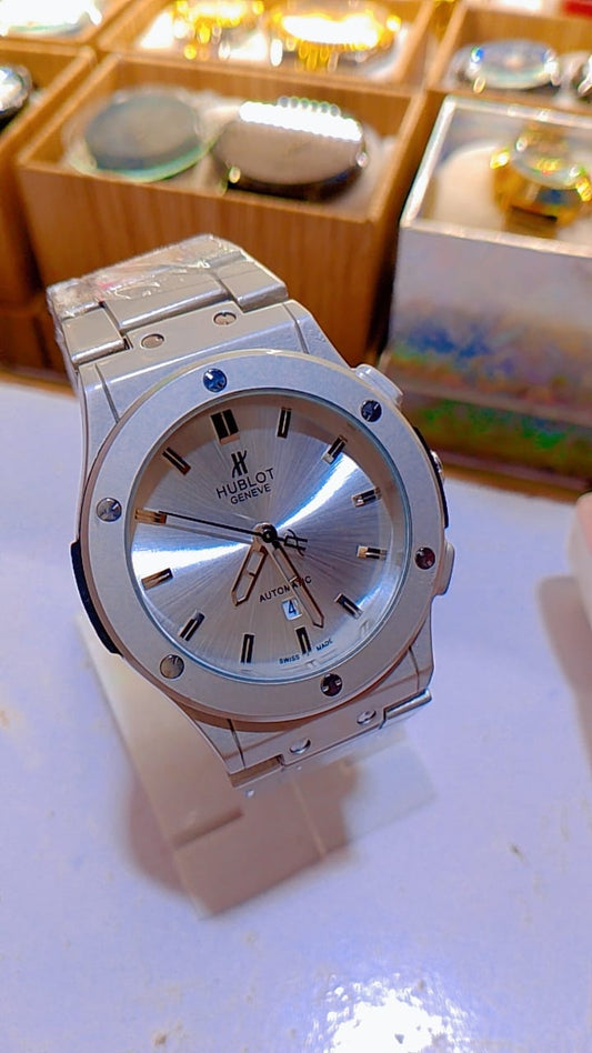 Luxury Silver Watch – Hublot Genève Inspired Steel Timepiece