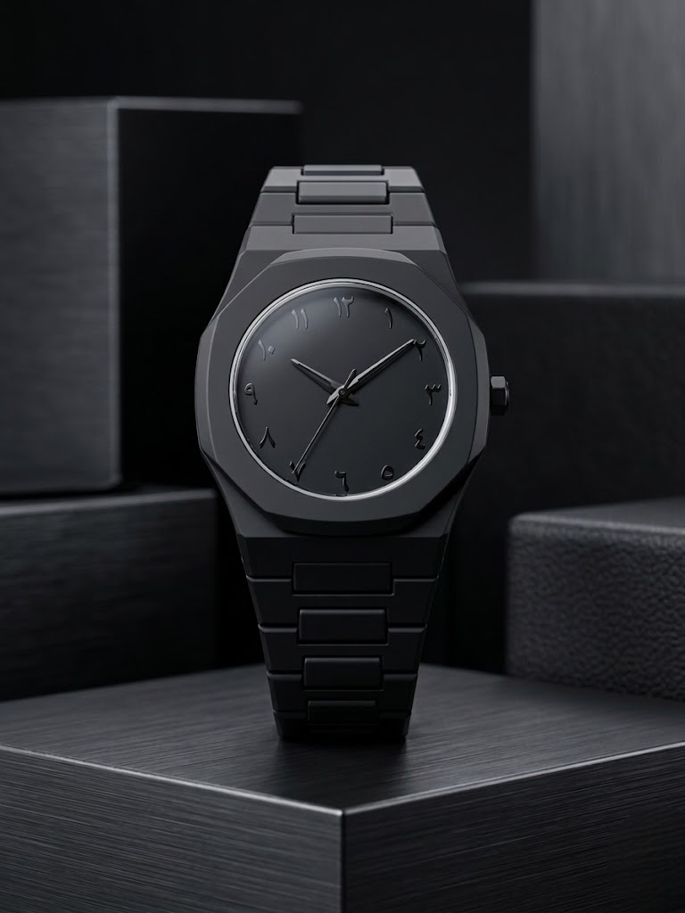Black Aura WatchStealth Series: Matte Black & Arctic White Eastern Arabic Watch
