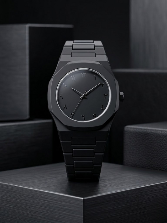 Black Aura WatchStealth Series: Matte Black & Arctic White Eastern Arabic Watch