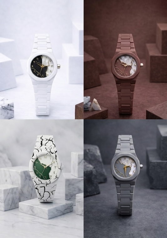 Aura Arabic Marble Collection – Luxury Unisex Watch with Arabic Numerals