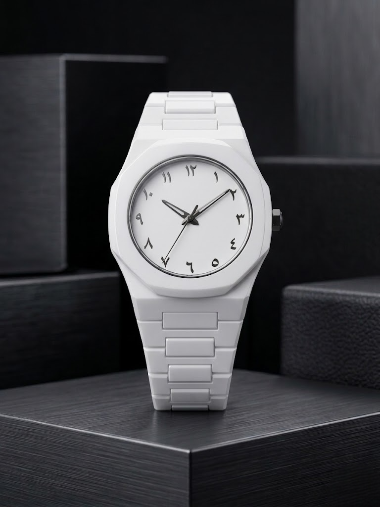 Black Aura WatchStealth Series: Matte Black & Arctic White Eastern Arabic Watch