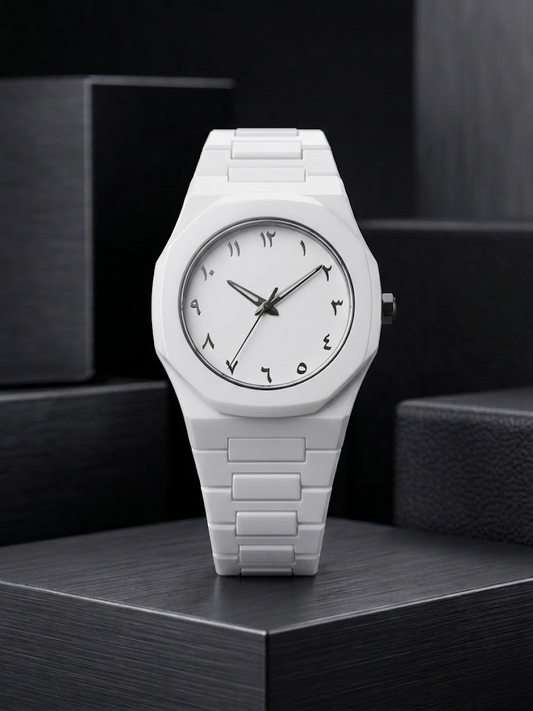 Black Aura WatchStealth Series: Matte Black & Arctic White Eastern Arabic Watch